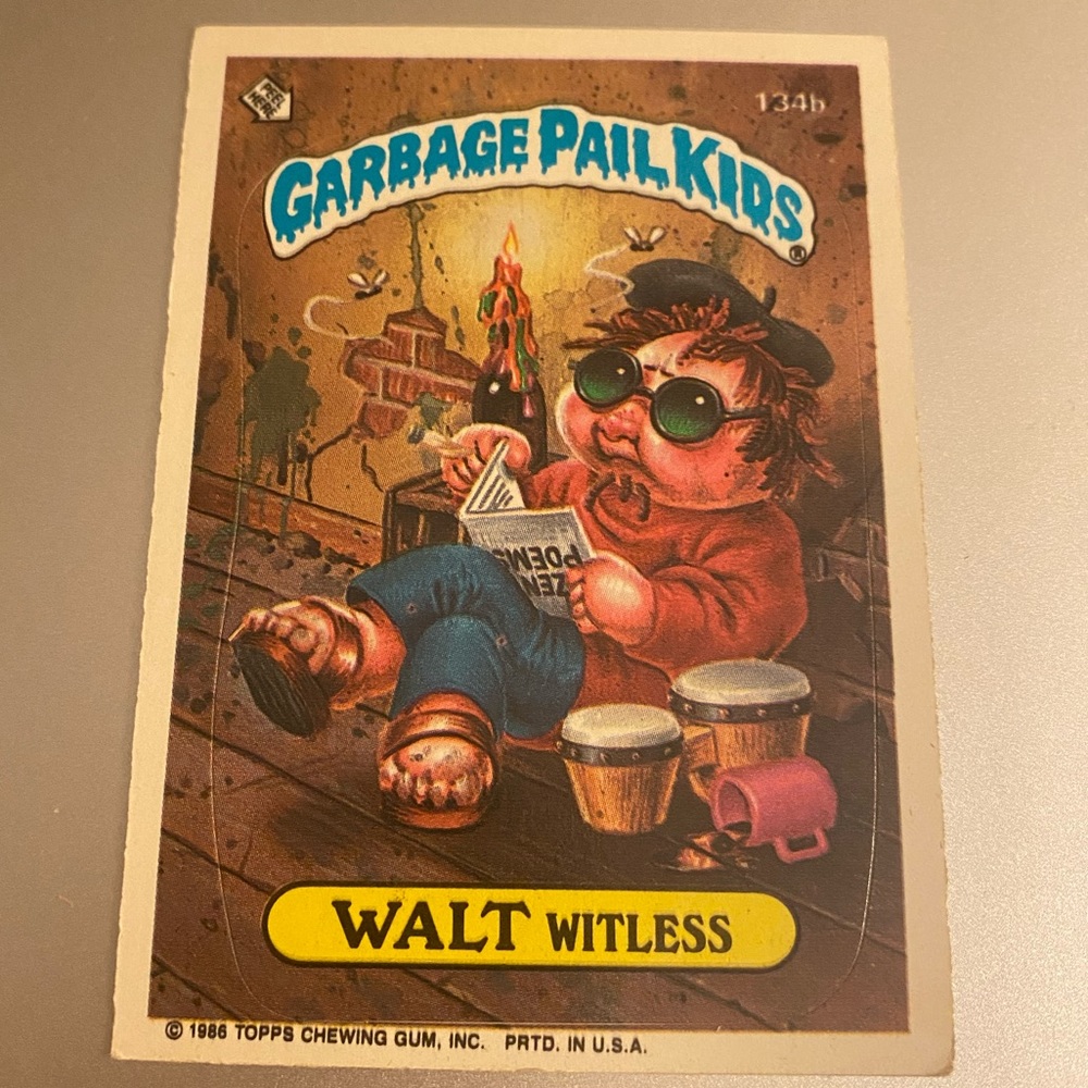 GPK Walt Whitless 134b Garbage Pail Kids card with sticker 1986